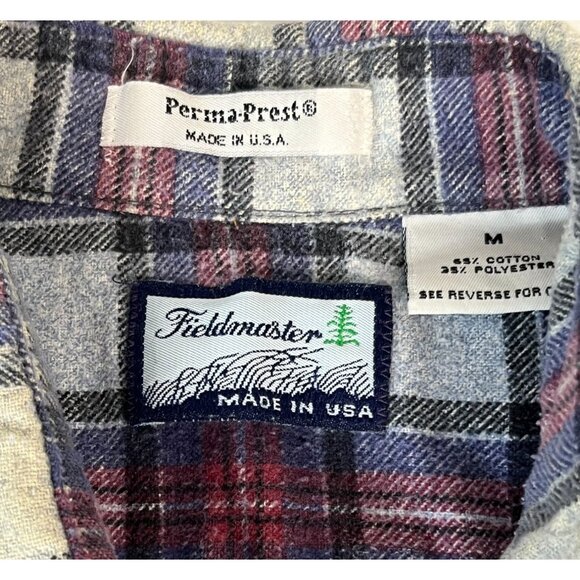 Fieldmaster Perma-Prest Flannel Plaid Button Up Shirt Men's M Red Multi Pockets - Picture 2 of 6